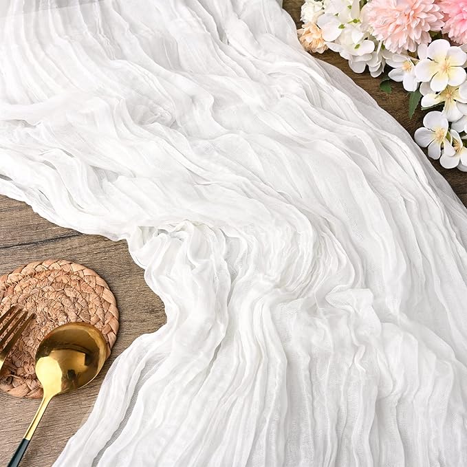 3 Packs White Cheesecloth Table Runner, 10Ft x 35" Rustic Gauze Boho Wedding Table Runner Decoration, Wedding Table Decor Table Cloth for Wedding Party Bridal Shower Table