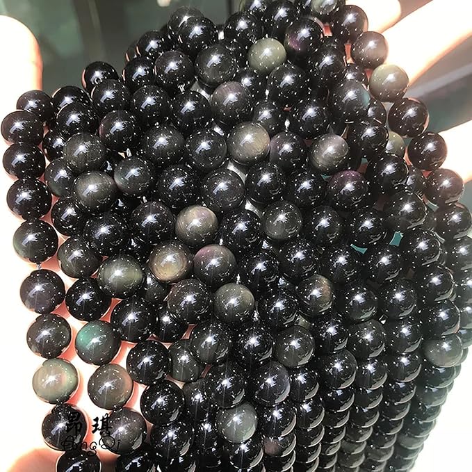 38PCS 10mm AAA Natural Black Obsidian Stone Beads Gemstone Round Loose Beads for Jewelry Making DIY Bracelet Necklace 15" Inch
