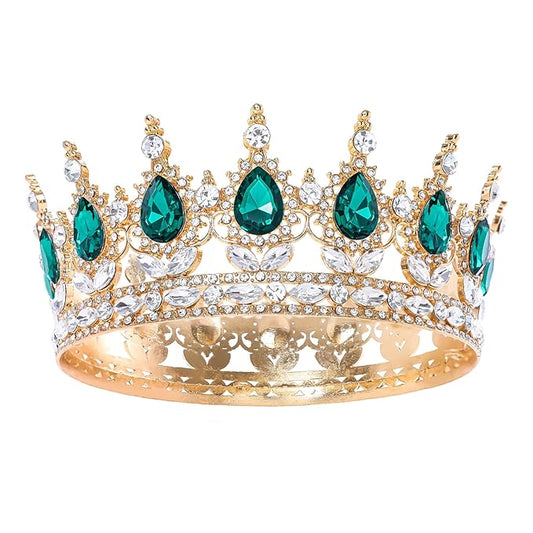 Green Queen Crown for Women Crystal Tiara for Girl Rhinestone Wedding Headband for Bride Hair Accessories for Costume Birthday Party Prom Gifts