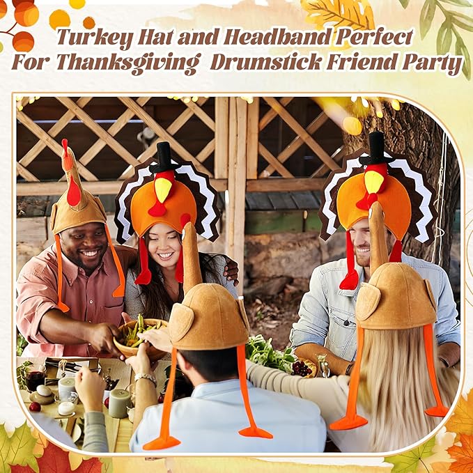 Hanaive 10 Pieces Thanksgiving Turkey Hats Bulk for Adults Turkey Costume for Dress-up Party Plush Turkey Hat Party Supplies