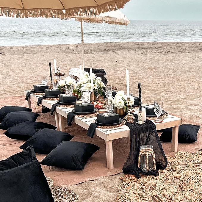 12 Pack Black Table Runner Cheesecloth 10FT Boho Cheese Cloth Table Runner Gauze Fabric 120 Inch Rustic for Wedding Birthday Party Baby Shower Centerpiece Home Decorations
