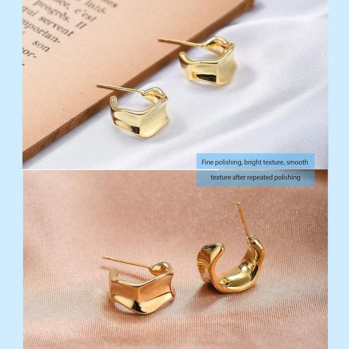 Chunky Gold Hoop Earrings for Women, 14K Gold/Silver Plated Statement Geometric Drop Dangle Earrings Trendy Knot Stud Hypoallergenic Fashionable Gift for Women