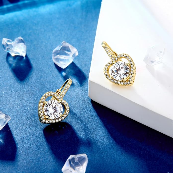 Moissanite Earrings, White Gold Plated Soild Sterling Silver Dangle Earrings 1.0ct-2.0ct D Color Brilliant Round Cut Lab Created Moissanite French Leverback Drop Earring for Women