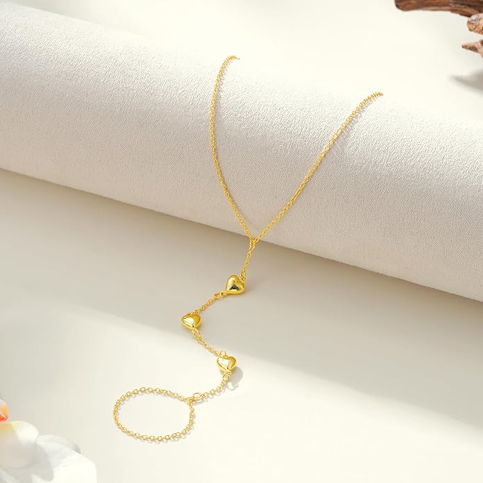 Gold Hand Chain for Women - Adjustable 14K Gold Plated Dainty Ring Bracelet Hand Chain Trendy Finger Ring Bracelet Hand Chains Stack Summer Jewelry for Women