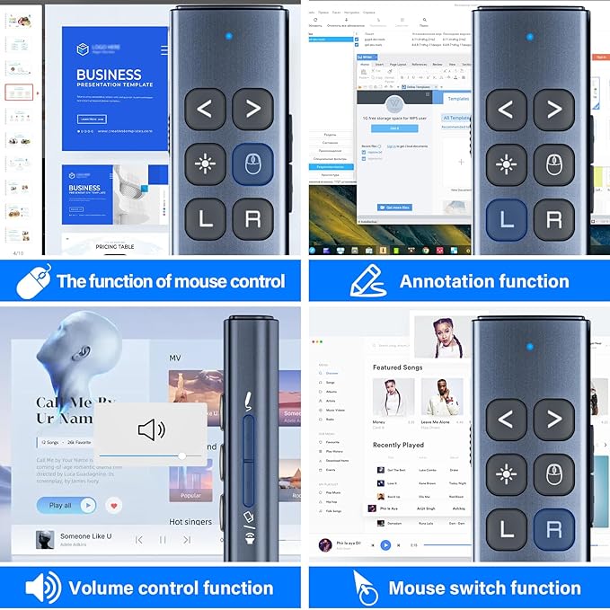Presentation Clicker with Air Mouse - USB C Wireless Presenter Remote Clicker with Laser Pointer, RF 2.4GHz PowerPoint Clicker for Presentation, Computer Pointer Clicker Slide Advancer for Mac,Laptop