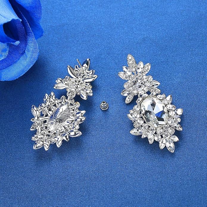 mecresh Flower Teardrop Bridal Wedding Dangle CZ Earrings in Silver/Gold Tone for Women Girl Bride Gift …