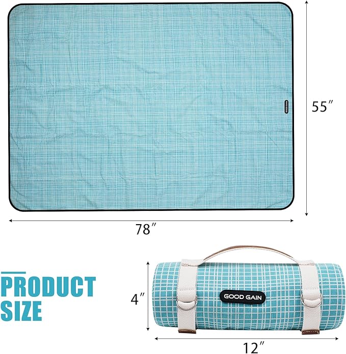 G GOOD GAIN Picnic Outdoor Blankets Waterproof Large - Beach Mat Sand Free Foldable with Carry Strap | Portable Camping Blanket | Park Blanket for Grass Park, Hiking, Travel, Concerts (Sapphire)