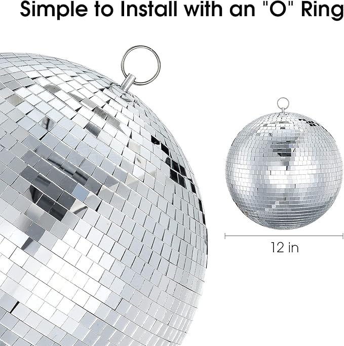 Mirror Disco Ball Sumono 12 Inch Mirror Ball Lightning Ball with Hanging Ring for DJ Club Stage Bar Party, Wedding Holiday Decoration