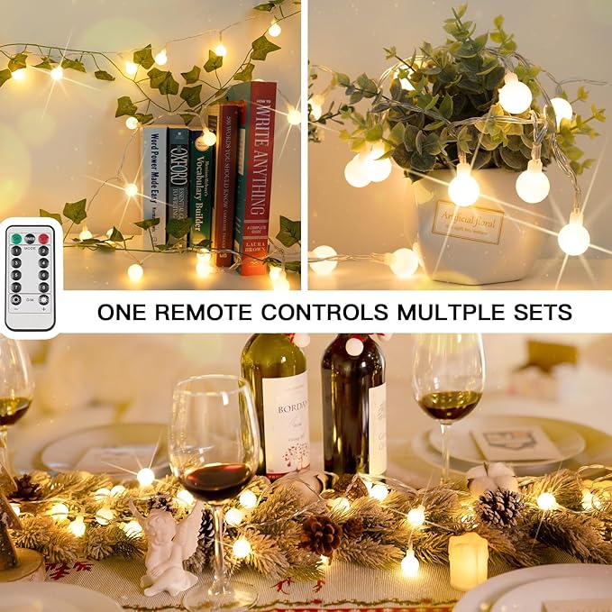 suddus Globe String Lights Battery Operated, 100 Led Battery Powered Fairy Lights, String Lights for Bedroom, Christmas Tree, Patio, Window, Party, Outside, Thanksgiving Decor, Warm White