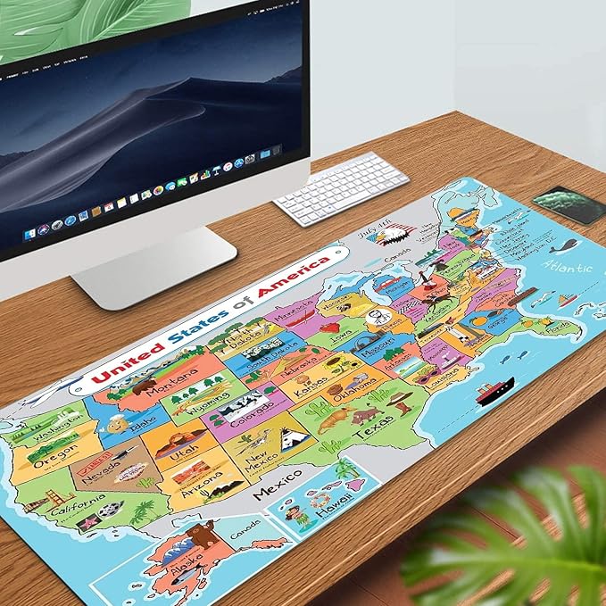 RTGGSEL 31.5x11.8 Inch Non-Slip Long Extended Large Gaming Mouse Pad with Stitched Edges XL Laptops Keyboard Mouse Mat(American Map)