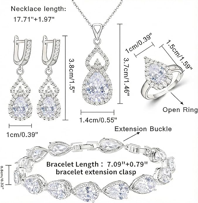 Classic Jewelry Set—Perfect for Weddings, Galas, and Everyday Wear—Includes Bracelet, Ring, Pendant Earrings, and Necklace ，Birthday Gift for Mother/Wife/Sister/Best Friend