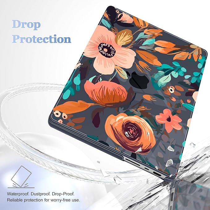 for MacBook Pro 16 inch Case 2021 2022 2023 2024 Release A3186 A3403 M4 A2991 M3 A2780 M2 A2485 M1 Pro/Max, Hard Shell Case with Screen Protector & Keyboard Cover, Florals Pattern