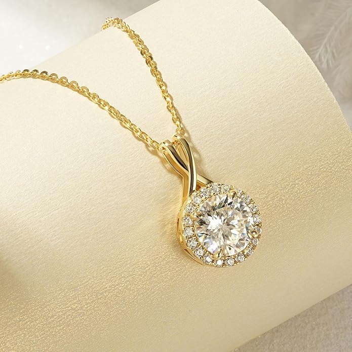 2CT Infinity Moissanite Pendant Necklace, Round Cut 8mm D Color Halo Necklace 925 Sterling Silver Adjustable Chain, Elegant Jewelry Gifts for Women