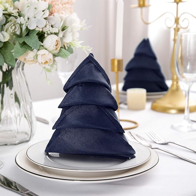 50pcs Polyester Cloth Napkins - 17 x 17 inch Navy Dinner Washable Napkins with Hemmed Edges for Restaurant/Wedding/Hotel(50,Navy)