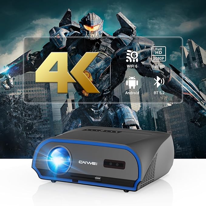 Smart 4K Projector 1800ANSI Lumens for Daylight Viewing,WiFi6/Bluetooth 5.2/NFC,300" Home Theater Outdoor Movie Projector with YouTube Apps,5G Streaming,HDR,Full HD Cinema Gaming Entertainment