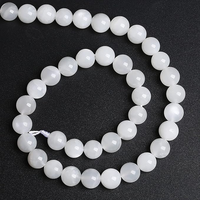 8MM 45PCS Natural White Moonstone Gemstone AAA Grade Crystal Spacer Loose Beads for Jewelry Making DIY Bracelet 15 Inches 1 Strand