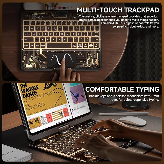 Transparent Case with Keyboard for 2024 iPad Pro 11-inch (M4),with 7-Color Backlit Wireless Keyboard, 360°Rotatable Protective Case Multi-Touch Trackpad,with Pencil Holder,with Shortcuts,Black