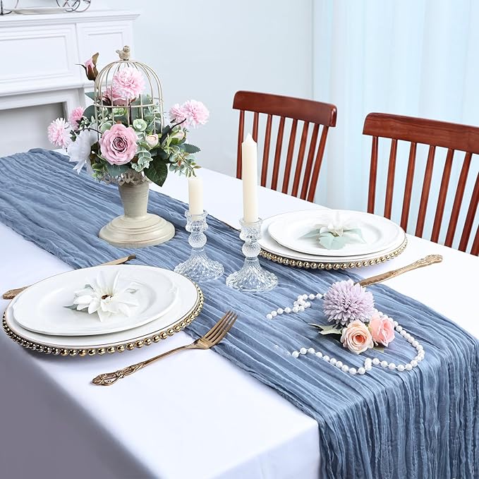 6 Pack Dusty Blue Cheesecloth Table Runner 10FT Boho Cheese Cloths Gauze Fabric Table Runners 120 Inch Rustic Sheer for Wedding Birthday Party Baby Shower Centerpiece Home Decorations