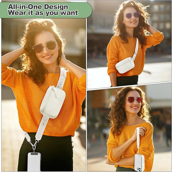 Clip and Go Strap for Phone with Wallet Crossbody, Adjustable Phone Lanyard with Detachable RFID Wristlet Wallet, Pattern Strap, Cream (M)