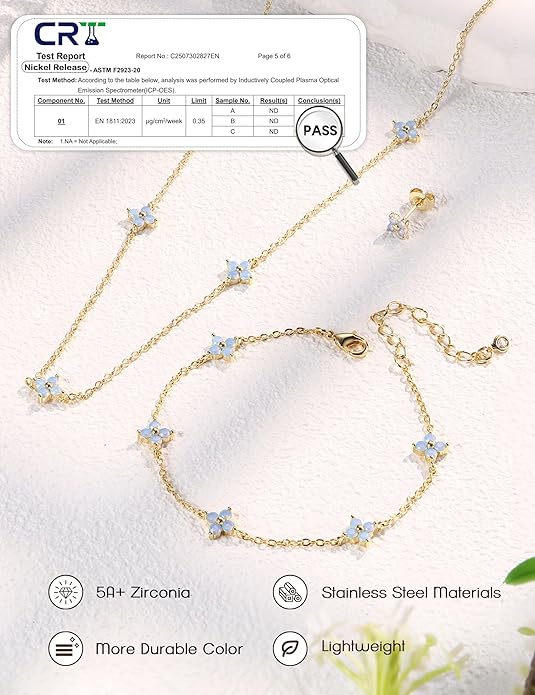 ORAZIO Dainty Silver Gold Jewelry Set for Women Trendy 14K Gold Plated CZ Flowers Pendant Choker Necklaces for Women Stud Earrings Clover Link Bracelets Stack Jewelry Gifts for Wedding Prom Brides