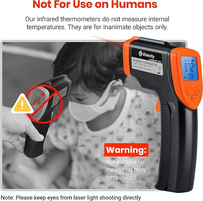 Etekcity Infrared Thermometer 1080, Heat Temperature Temp Gun for Cooking, Laser IR Surface Tool for Pizza Oven, Meat, Griddle, Grill, HVAC, Engine, Accessories, -58°F to 1130°F, Orange