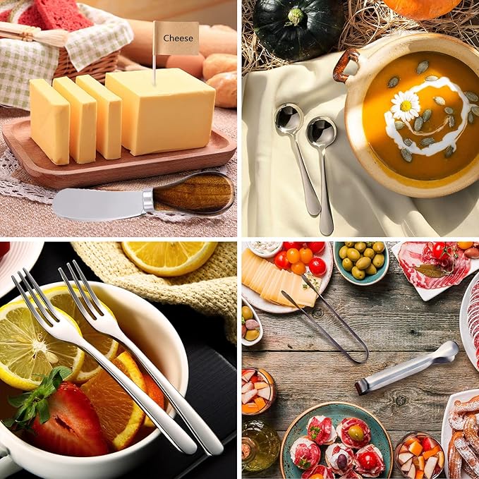 Charcuterie Boards Accessories(29 PCS) Cheese Spreaders for Charcuterie Board Mini Serving Spoon Fork Tongs Blank Toothpick Flags Bowl