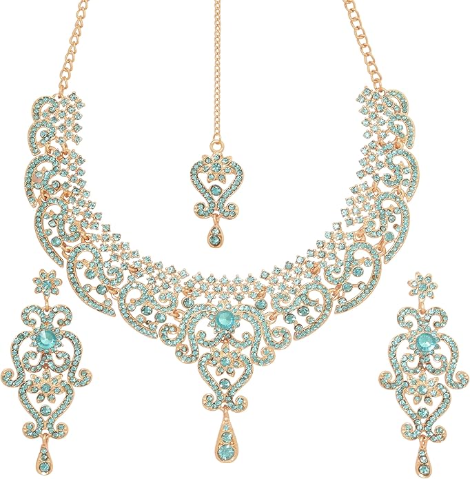 Touchstone Indian jewelry set for women bollywood gold jewellery wedding outfits necklace sets earrings bridal maang tikka fancy costume girls big desi accessories rhinestone in gold or silver tone