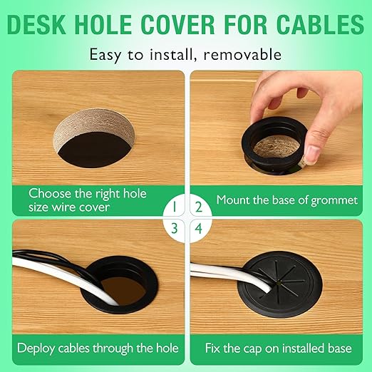 2 Pcs Desk Grommet 2-1/16" / 53 mm, Desk Hole Cover for Cables Coffee, Cable Grommet ABS Plastic, Desk Hole Grommet for Home & Office Pc, Detachable Cable Cord Organizer