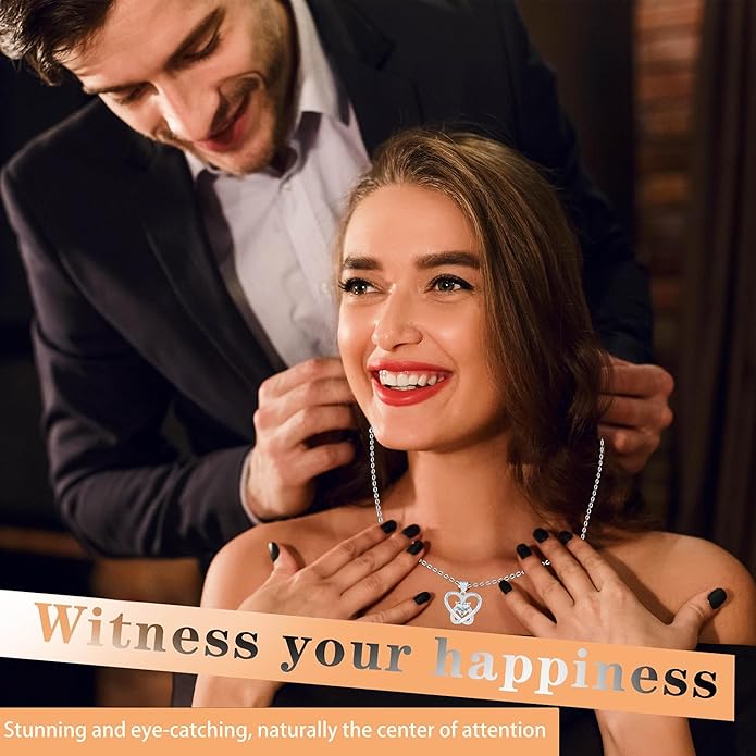 Infinity Necklace for Women, 925 Sterling Silver Heart Necklace with 5A Zircon, White Gold Plated Adjustable Chain, Gift for Valentine's Day, Birthday, Anniversary for Wife, Girlfriend, Mom