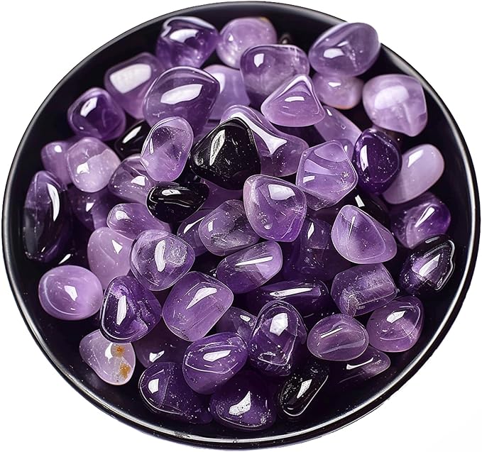 Polished Amethyst Crystal Chips Set, 0.4", 128 Pcs - Handpicked Tumbled Stones and Crystals Bulk for Healing, Reiki, Meditation, Witchcraft and Home Decor