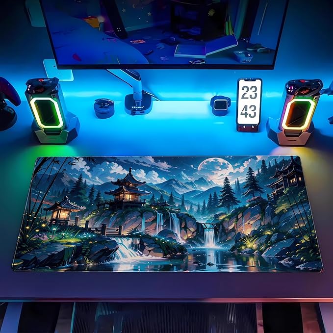 Cloud and Moon Forest Design Extra-Large Gaming Desk Mat XL Extended Keyboard and Mouse Pad for Computer, Laptop, Desktop - 31.5'' x 15.7'' Desk Decor