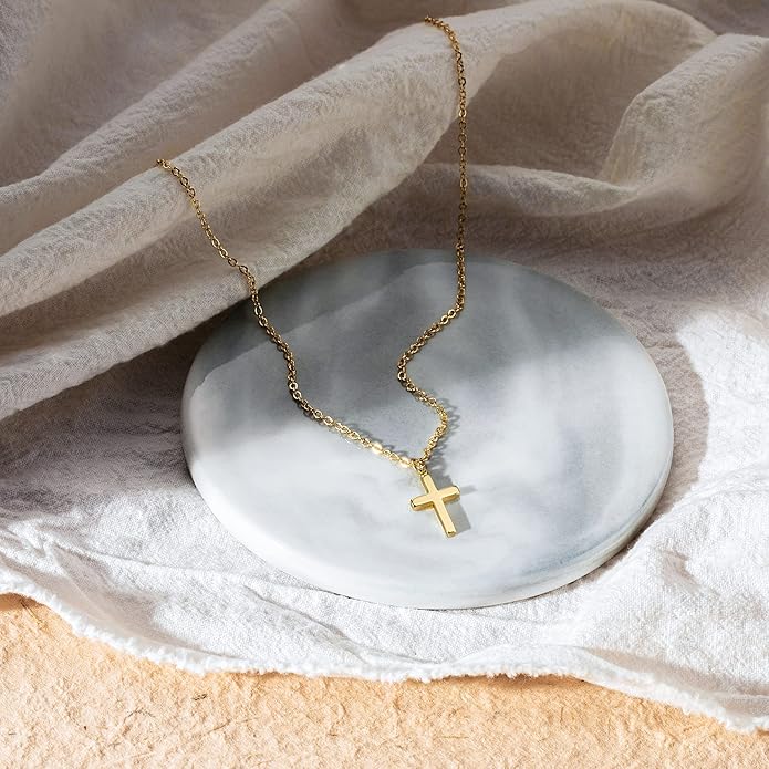 Tewiky Christian Gift Stocking Stuffers Cross Necklace for women-Dainty 14k Gold Plated/Silver Plated Pendant Necklaces Simple Cute Tiny Necklace Jewelry for Women