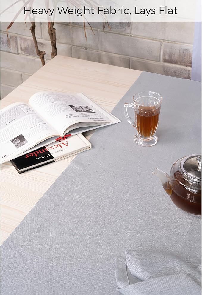 D'Moksha Homes Light Grey Table Runner 14 x 90 Inch - Faux Linen Dining Table Runner 90 Inches Long - Wrinkle Resistant, Machine Washable for Thanksgiving, Holiday - 100% Recycled Fabric
