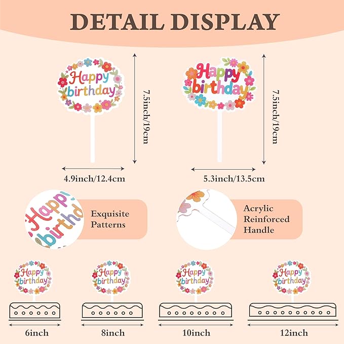 Coucoland Birthday Cake Toppers - 2 Pcs Vintage Daisy Flower Acrylic Cake Decorations for Baby Shower Birthday Party Supplies