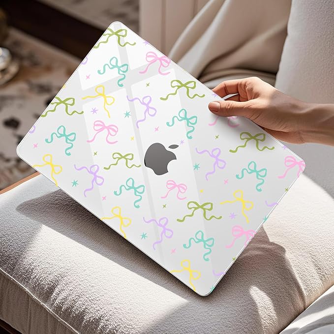 Mektron Compatible with M4 MacBook Air 15 inch Case 2025 A3241 2024 2023 M3 A3114 A2941 M2 Liquid Retina Display Touch ID, Plastic Hard Case & Keyboard Skin & Screen Protector - Clear Colorful Bows