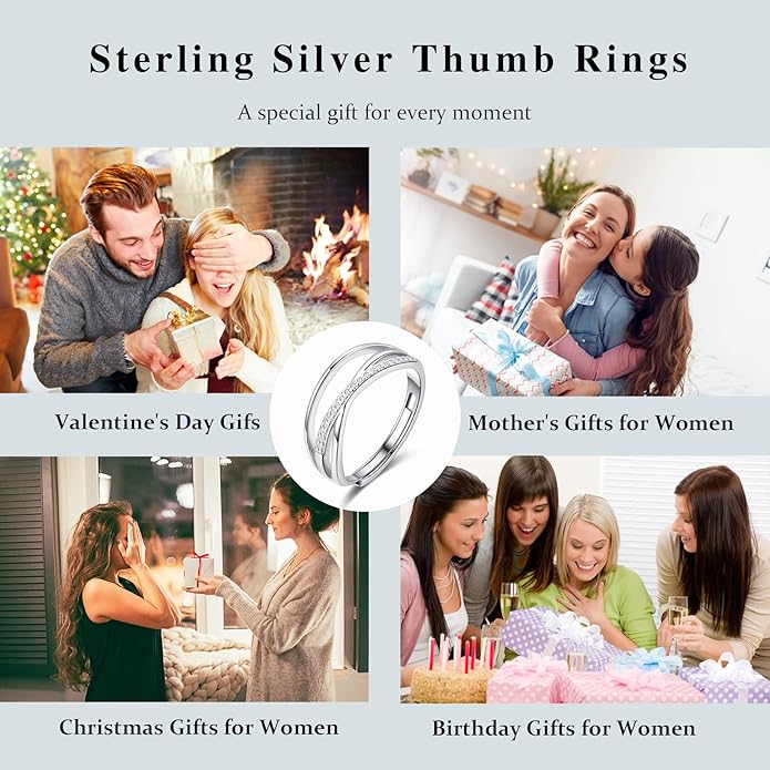 OOOPEL Sterling Silver Adjustable Ring S925 Silver Rings for Women Cubic Zirconia Twist Love Knot Dainty Ring Silver Minimalist Open Finger Rings Silver Thumb Sterling Silver Ring