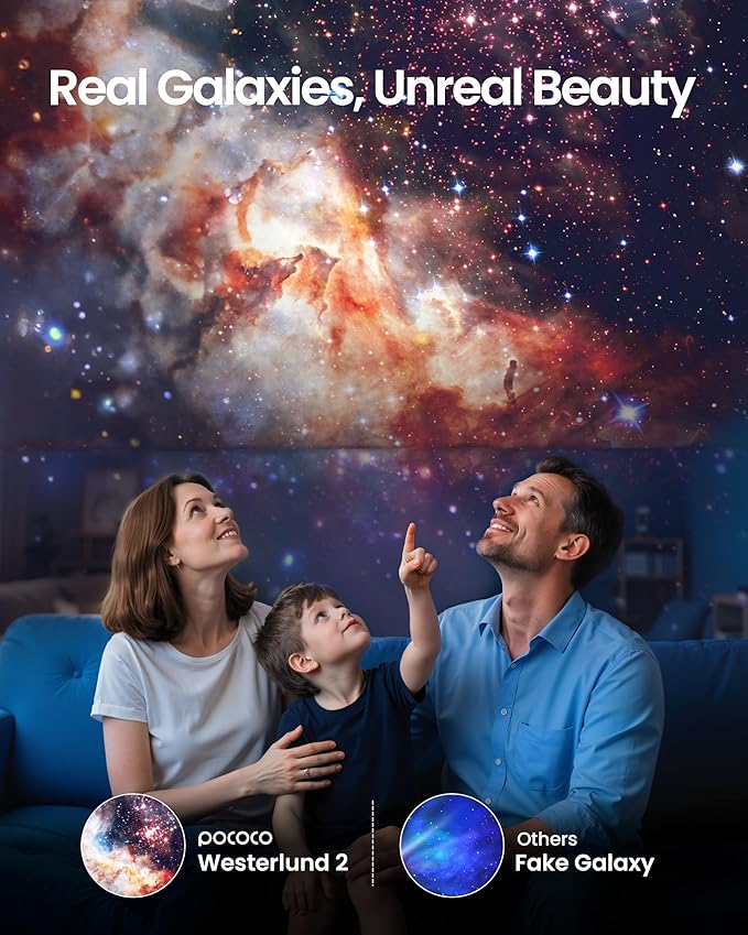 POCOCO Galaxy Star Projector with 2M-Pixel Lens & 5K Discs | Home Planetarium Projector for Relaxation, Study, and Sleep Aid | Includes 2 Films | Ideal Gift