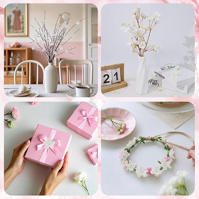 100pcs White Cherry Blossom Flowers Artificial Mini Cherry Blossom Heads Silk for Crafts DIY Wedding Party Decor(1.6 Inch)