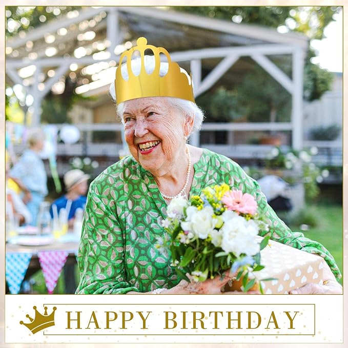 Crtiin 100 Pcs Gold Paper Crowns Birthday Party Bulk for Adults Classroom Students Hat Supplies Favors (Round Style)
