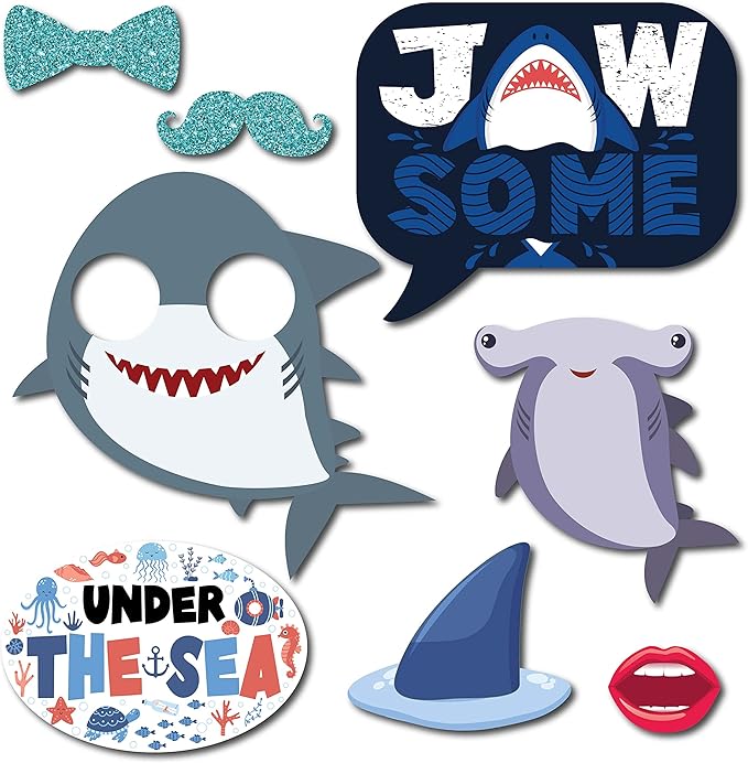 Under The Sea Photo Booth Props - 41-pc Photobooth Kit with 8 x 10-Inch Sign, 60 Adhesive Pads, 45 Sticks - Under The Sea Decorations - Under The Sea Party Decorations