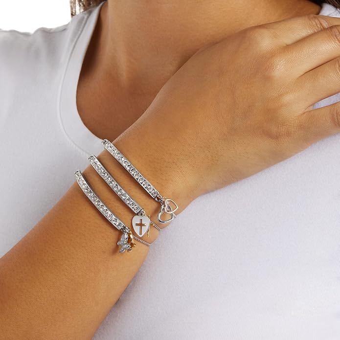 INSPIRED VOICES Sterling Silver Plated Charm Bracelets for Women - Easy Adjustable Bracelets