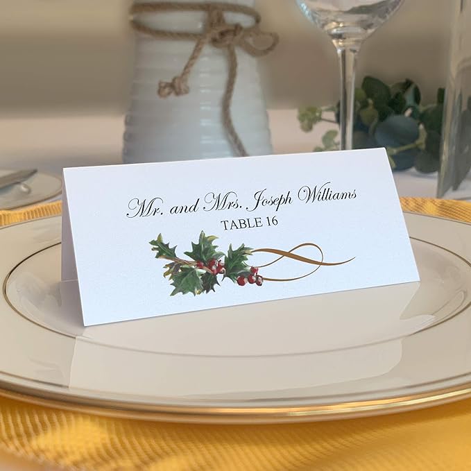 Christmas and Holiday Holly Swirl Printable Place Cards, Set of 150 (25 Sheets), Laser & Inkjet Printers - Wedding, Party, Dinner, and Special Events - Made in the USA