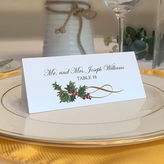 Christmas and Holiday Holly Swirl Place Cards, Set of 150, Pre-cut and Scored - Wedding, Party, Dinner, and Special Events - Made in the USA