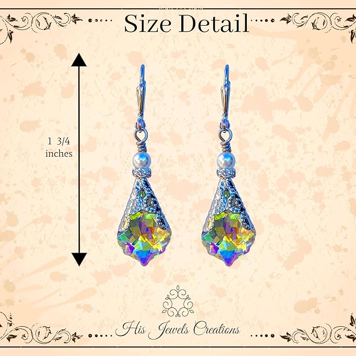 Antique Inspired Vintage Victorian Dangle Drop Earrings for Women - Colored Austrian Crystal Leverback Earrings - Jewelry Gift for Her