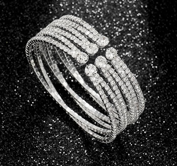 Rhinestone Bracelet for Women MultiLayer Crystal Cuff Bracelet Strand Layered Bracelet