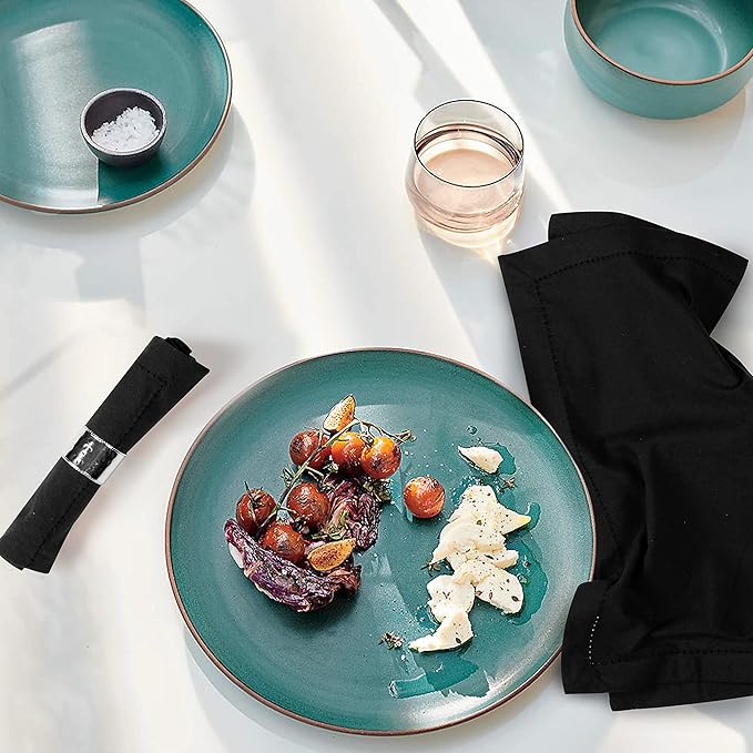 Palisa Cloth Dinner Napkins with Hemstitched Detailing & Mitered Corners Set of 12 (18x18 Inches) Black - Cotton Reusable Dinner Napkins - Perfect for Weddings & Everyday Use