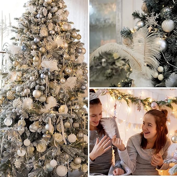 NEWONG 30pcs White Ostrich Feathers Natural Bulk 11-14inch(28-35cm) Vase Craft Wedding Home Party Centerpieces Christmas Day Decoration