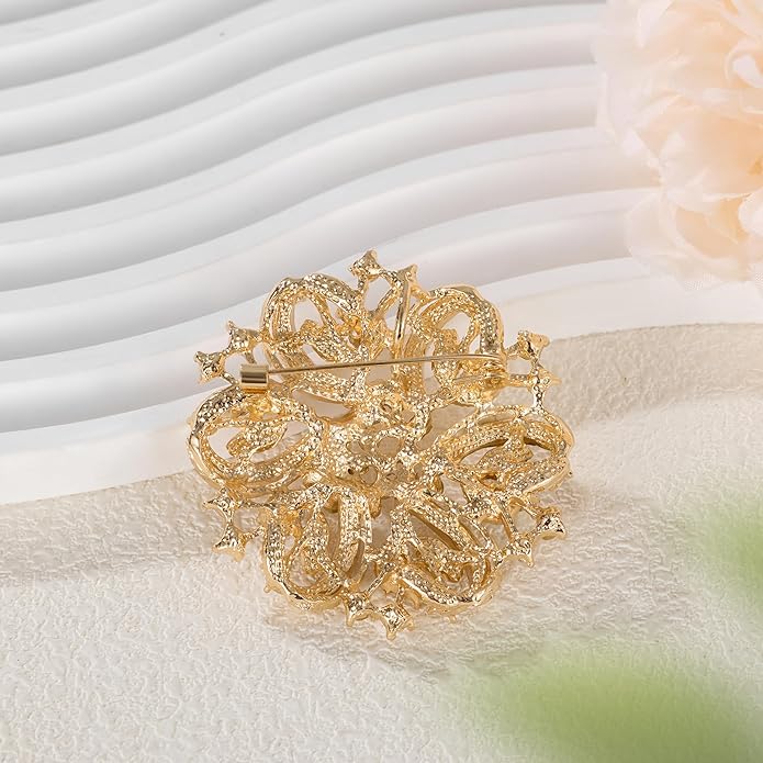Wedding Party Sprial Flower Crystal Rhinestone Brooch Pin for Women Jewelry