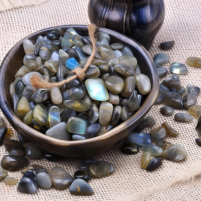 Polished Labradorite Crystal Chips 200 Pcs - 0.3" 10 Ounces Tumbled Stone Rock Jasper Agate Chips Crushed Sea Glass Stones Healing Reiki Crystal Making Home Decoration
