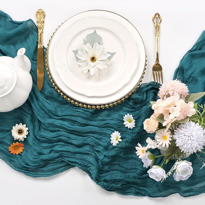 12 Pack Teal Cheesecloth Table Runner 10FT Boho Cheese Cloths Gauze Fabric Table Runners 120 Inch Rustic Sheer for Wedding Birthday Party Baby Shower Centerpiece Home Decorations